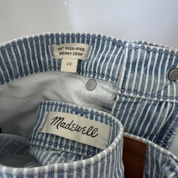 MADEWELL Jeans 10" High Rise Skinny Crop Piper Railroad Stripe Size 26 Costal - Picture 7 of 8